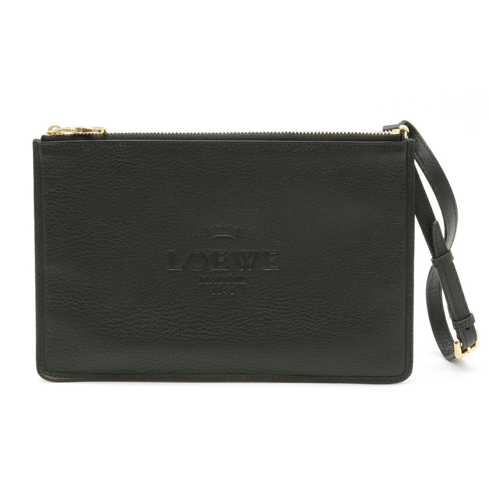 Loewe Heritage Wristlet Pouch Clutch Case Cosmetic Multi case Leather Black